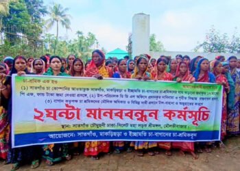 বকেয়া প্রভিডেন্ট ফান্ডের দাবি: শ্রীমঙ্গলে তিন চা বাগানের শ্রমিকদের কর্মবিরতি ও মানববন্ধন