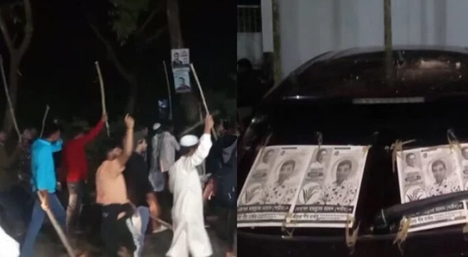 হান্নান মাসউদের লাঠি মিছিল,  বিএনপি প্রার্থীর গাড়িতে হামলা