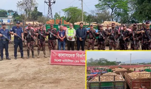 শাহ আরেফিন টিলা থেকে বিপুল পরিমাণ পাথরসহ ৪১ ট্রাক্টর জ/ব্দ: আ ট ক ৬